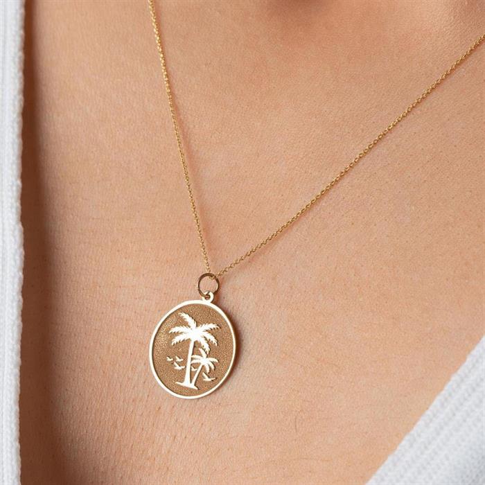 14K Solid Gold Round Palm Necklace