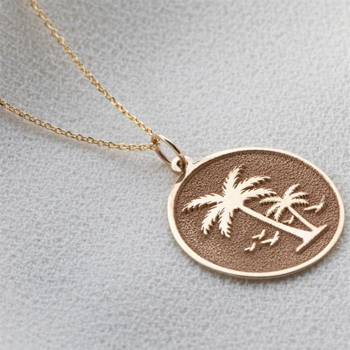  14K Solid Gold Round Palm Necklace