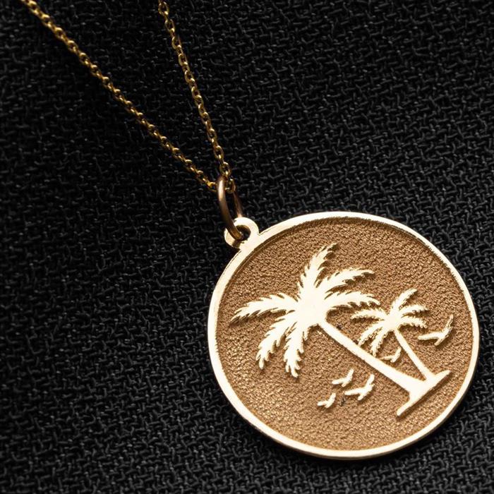  14K Solid Gold Round Palm Necklace