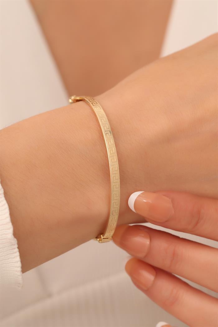 14K Solid Gold Elegant Greek Cuff Bracelet