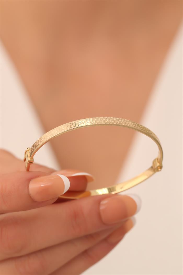 14K Solid Gold Elegant Greek Cuff Bracelet