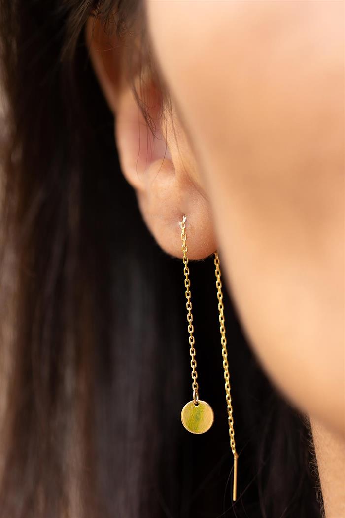 Round Plate Earrings with 14K Solid Gold Chain