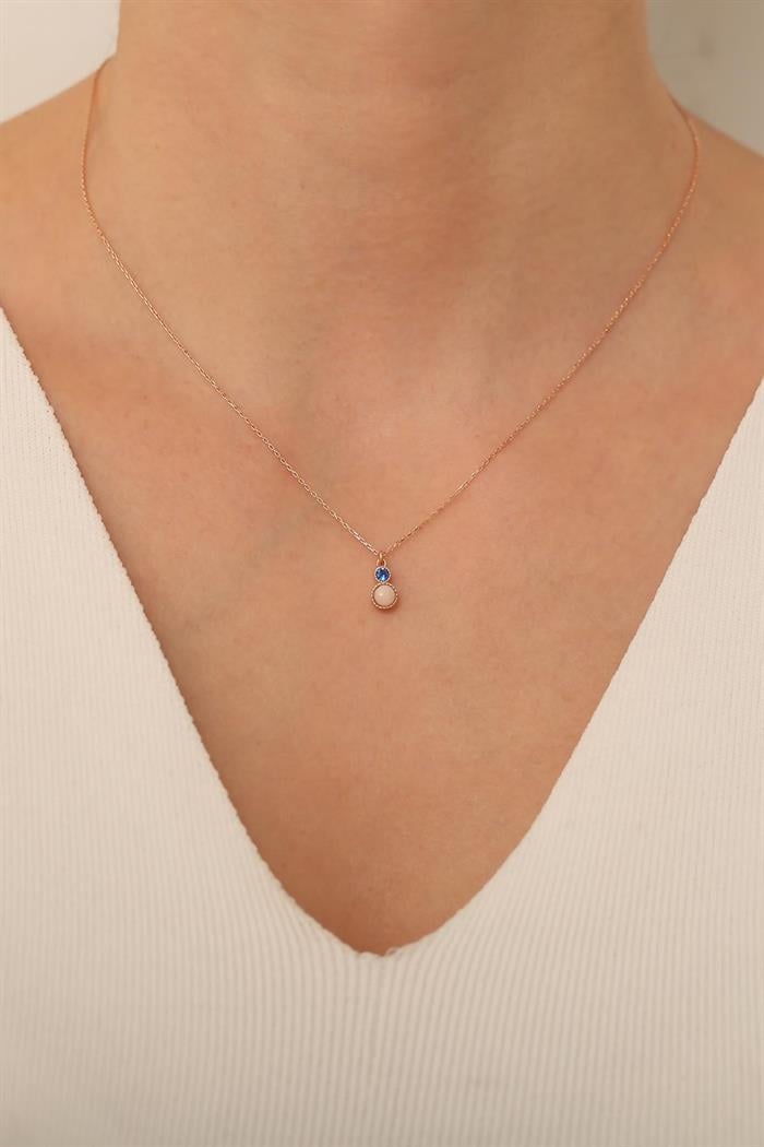 14 Ayar Rose Altın Aquamarin Taşlı Okyanus Kolye