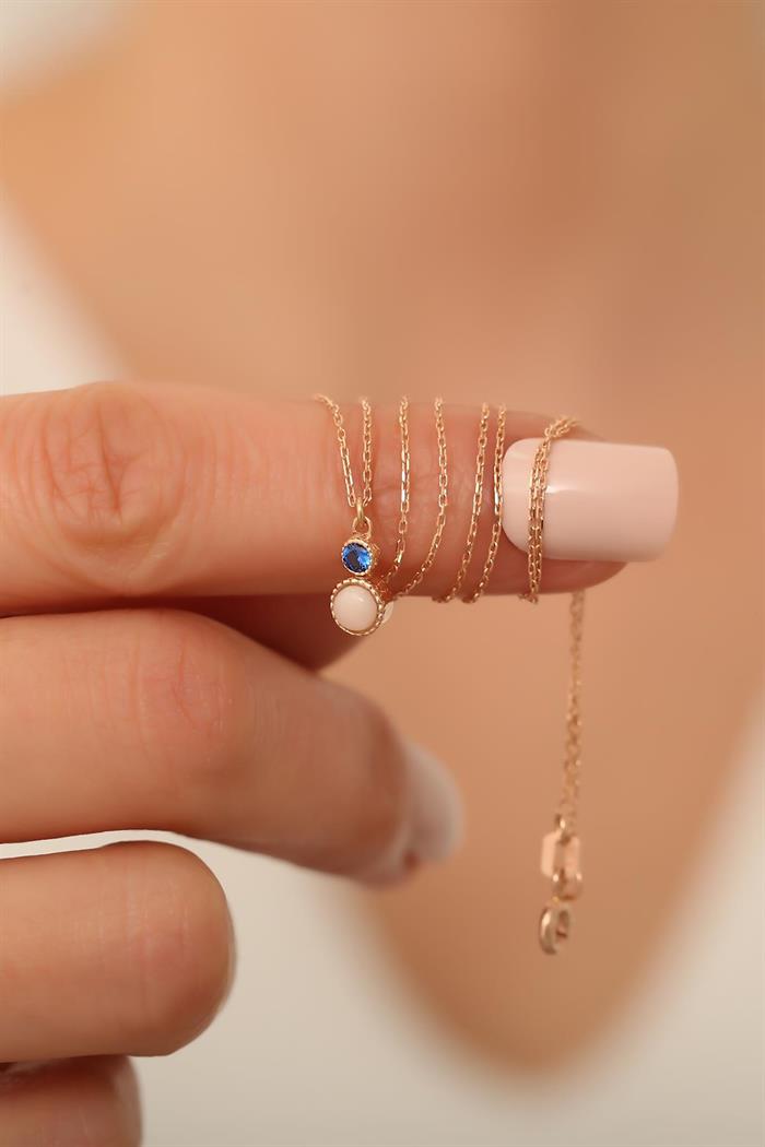14 Ayar Rose Altın Aquamarin Taşlı Okyanus Kolye
