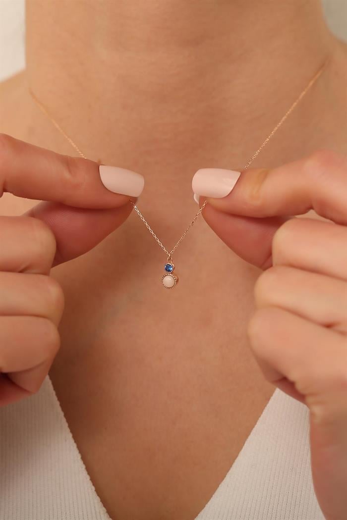 14 Ayar Rose Altın Aquamarin Taşlı Okyanus Kolye