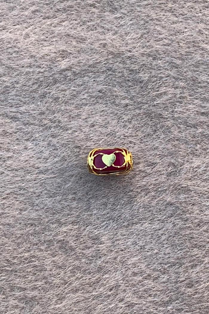 Small Size Filigree Hülyam Boncuk with Gold Claret Red Heart