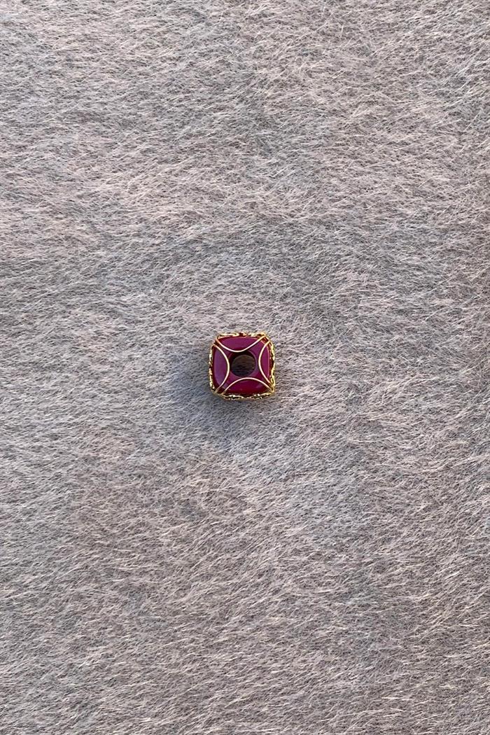 Small Size Filigree Hülyam Boncuk with Gold Claret Red Heart