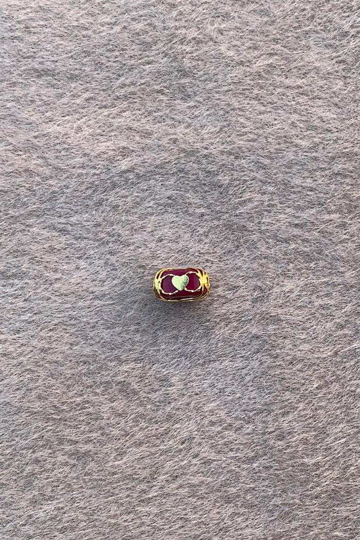 Small Size Filigree Hülyam Boncuk with Gold Claret Red Heart