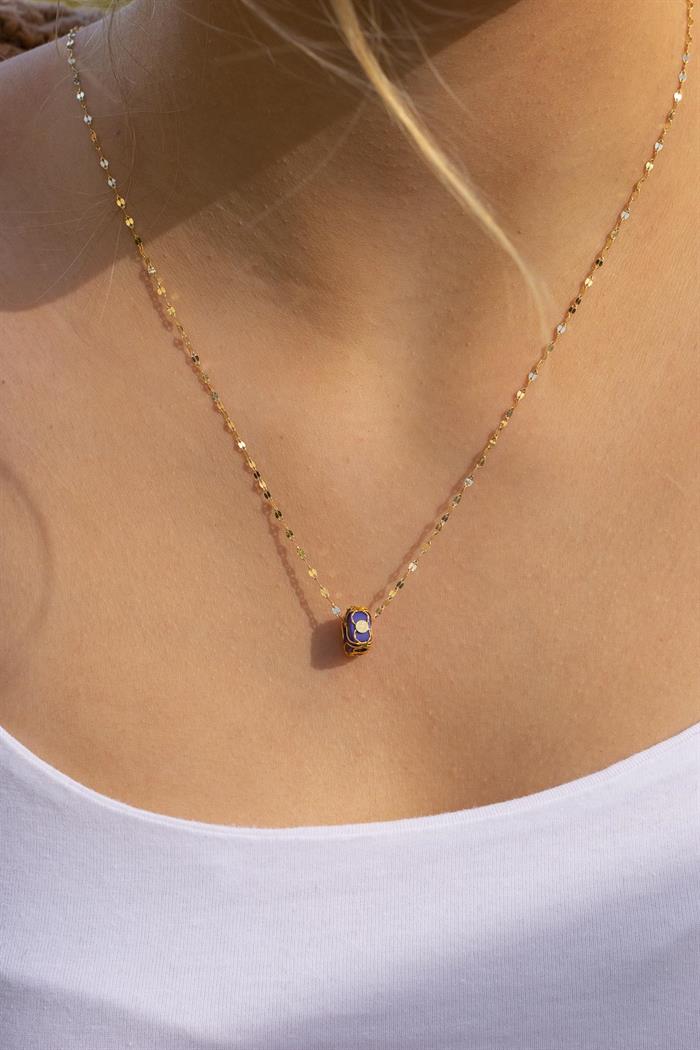 Gold Italian Mirrored Navy Blue Beaded Caged Necklace