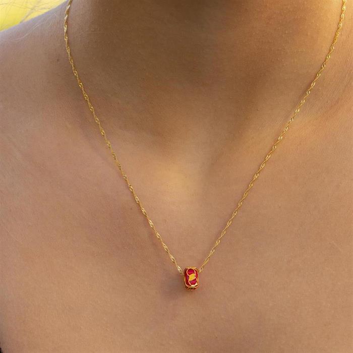 Gold Red Beaded Caged Singapore Necklace
