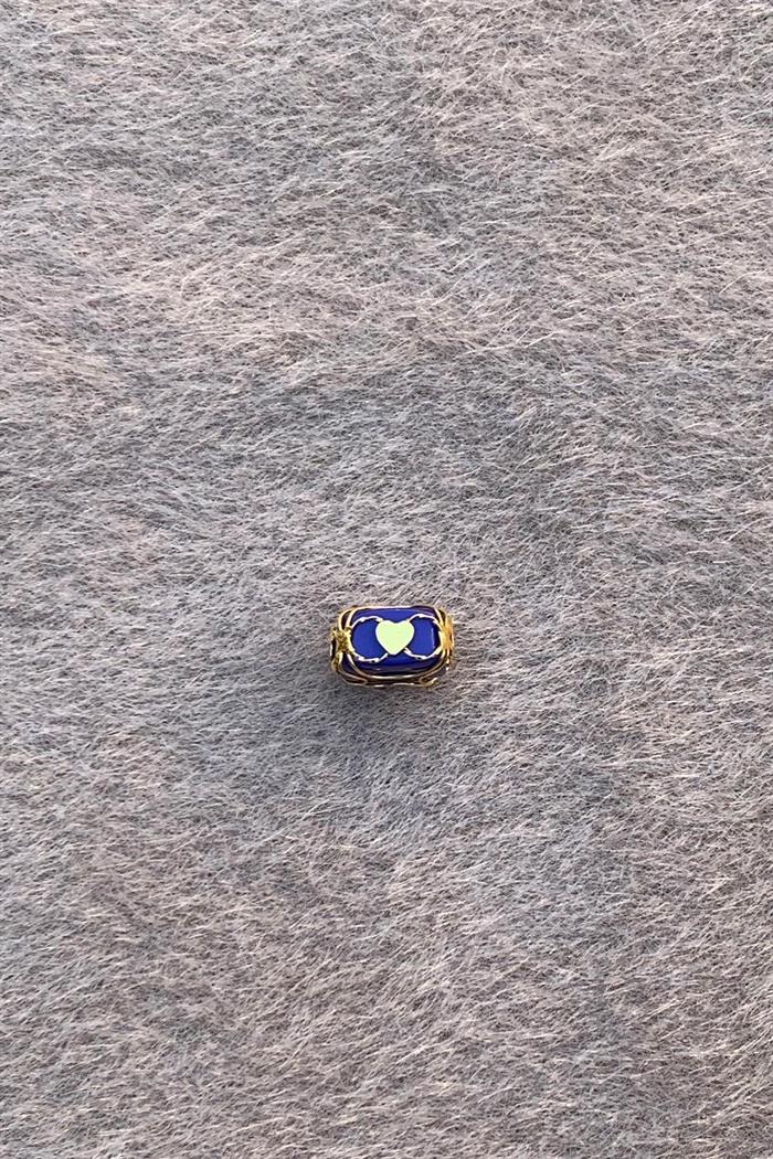 Gold Navy Blue Heart Small Size Filigree Hülyam Beads