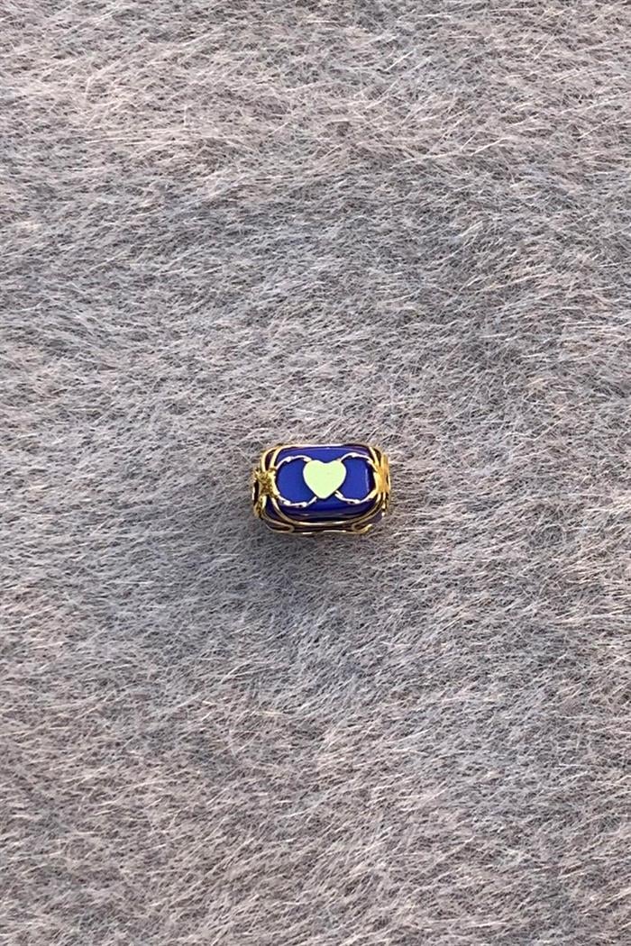 Gold Navy Blue Heart Small Size Filigree Hülyam Beads