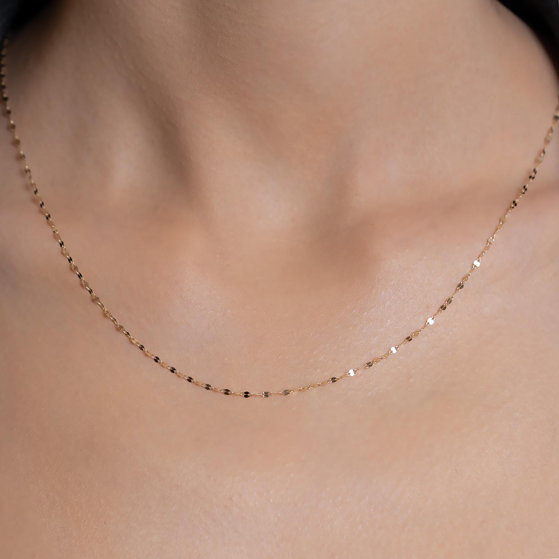 14 Ayar Altın Aynalı Zincir Kolye 1.5 mm