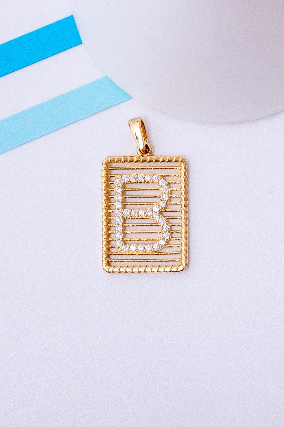 14 Ayar Altın B Harfli Taşlı Telli Kolye Ucu