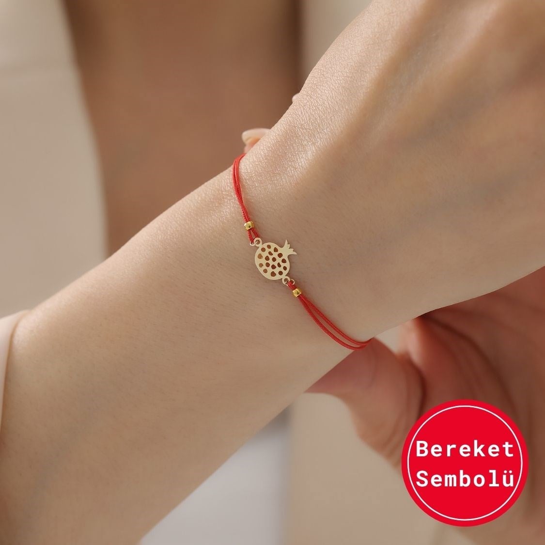 14 Ayar Altın Bereket Sembolü Nar Kırmızı İpli Bileklik