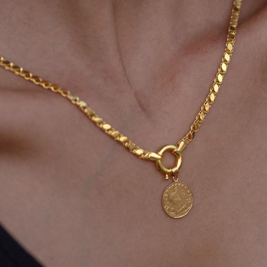 14 Ayar Altın Çeyrek Reşatlı Pullu Halep Kolye