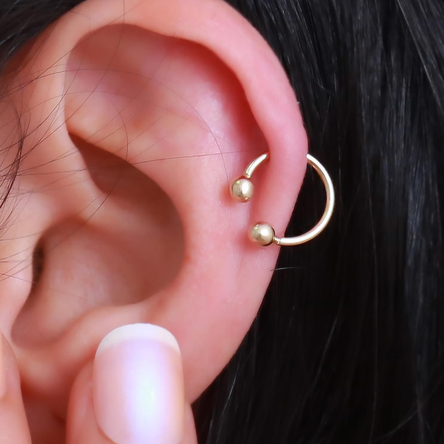 14 Ayar Altın Çift Toplu Halka Tragus Piercing