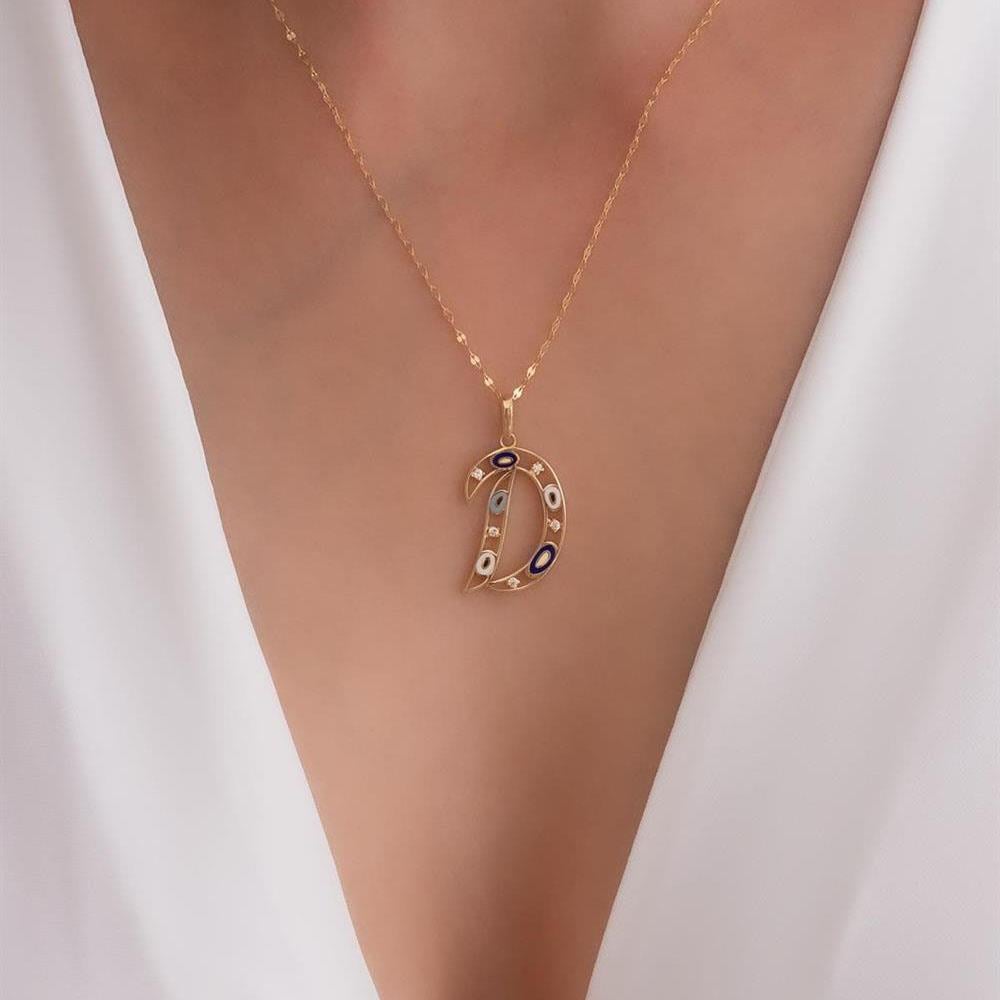 14 Ayar Altın D Harf Göz Kolye