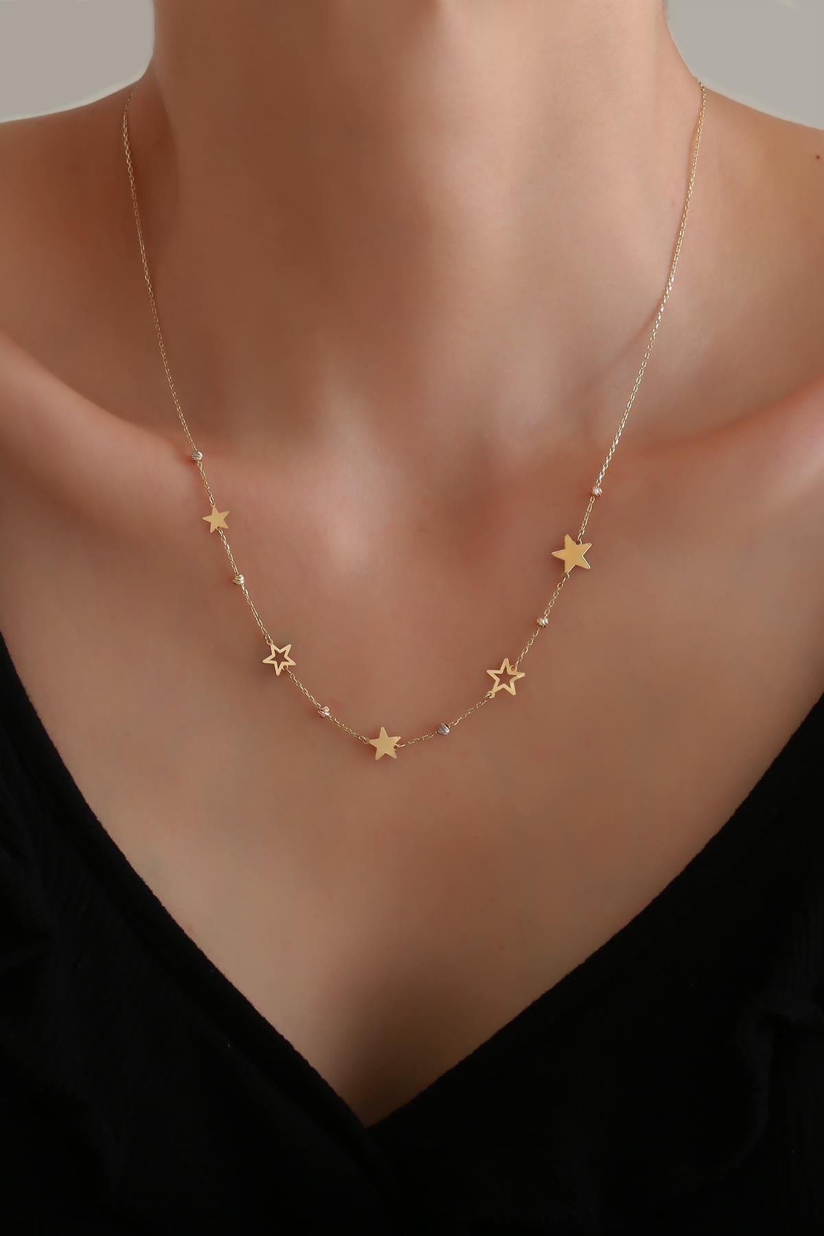 14 Ayar Altın Dorika ve Yıldızlı Minimal Kolye