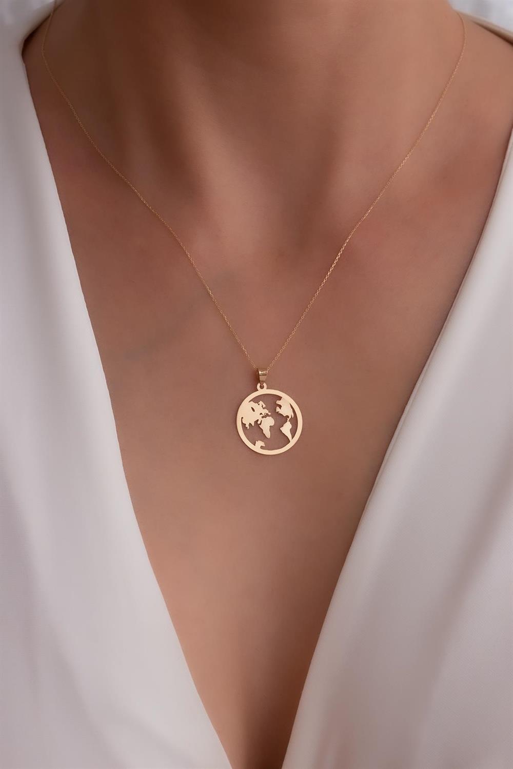 14 Ayar Altın Dünya Kolye