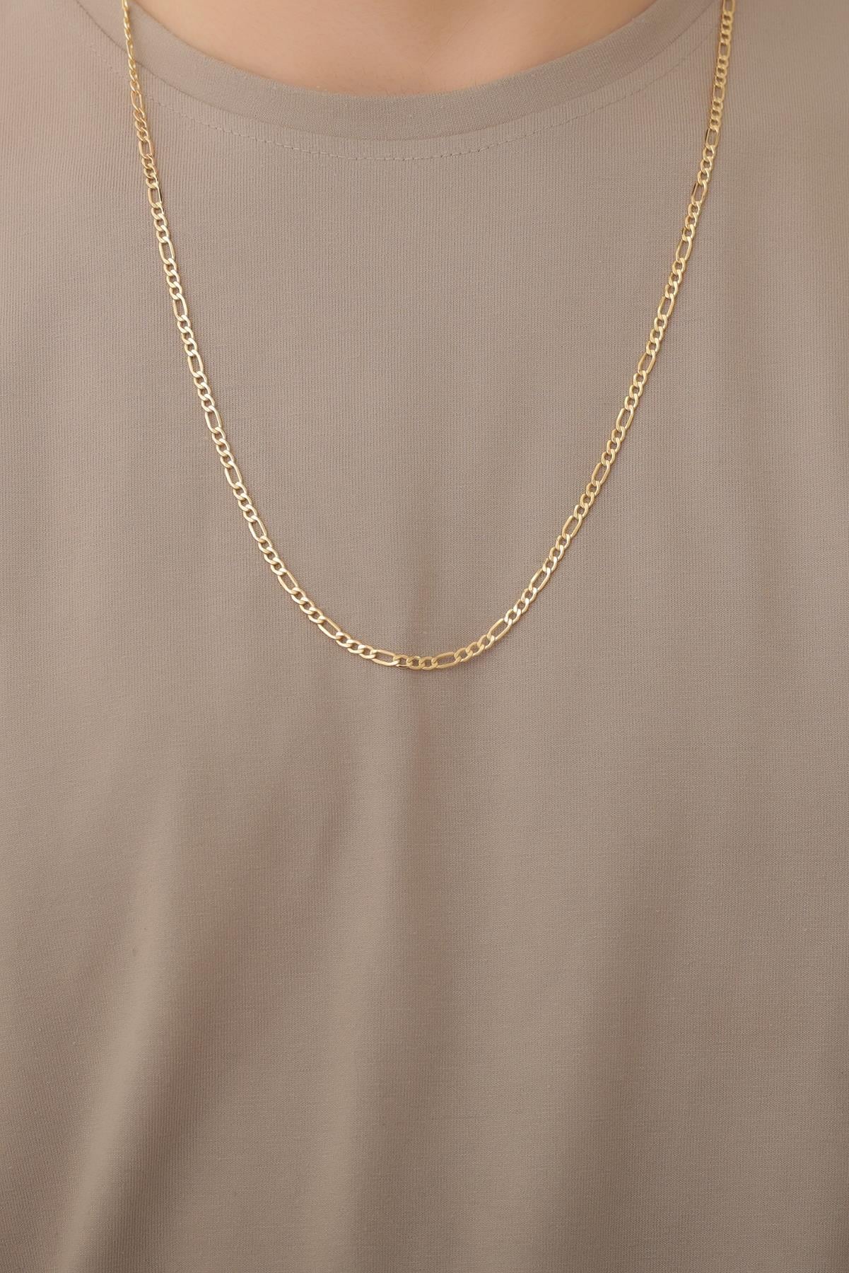 14 Ayar Altın Erkek Figaro Zincir Kolye 2mm