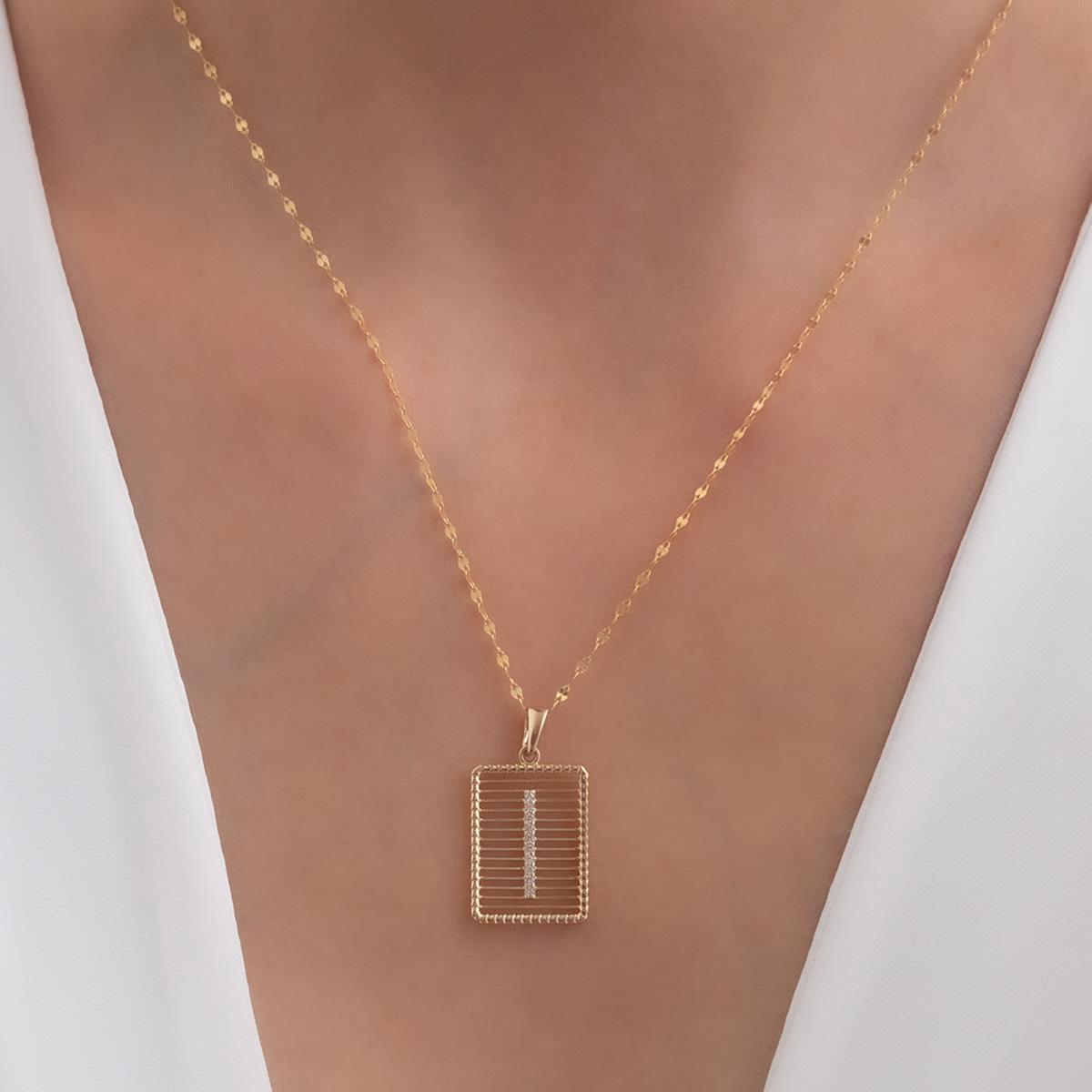 14 Ayar Altın I Harf Telli Taşlı Kolye