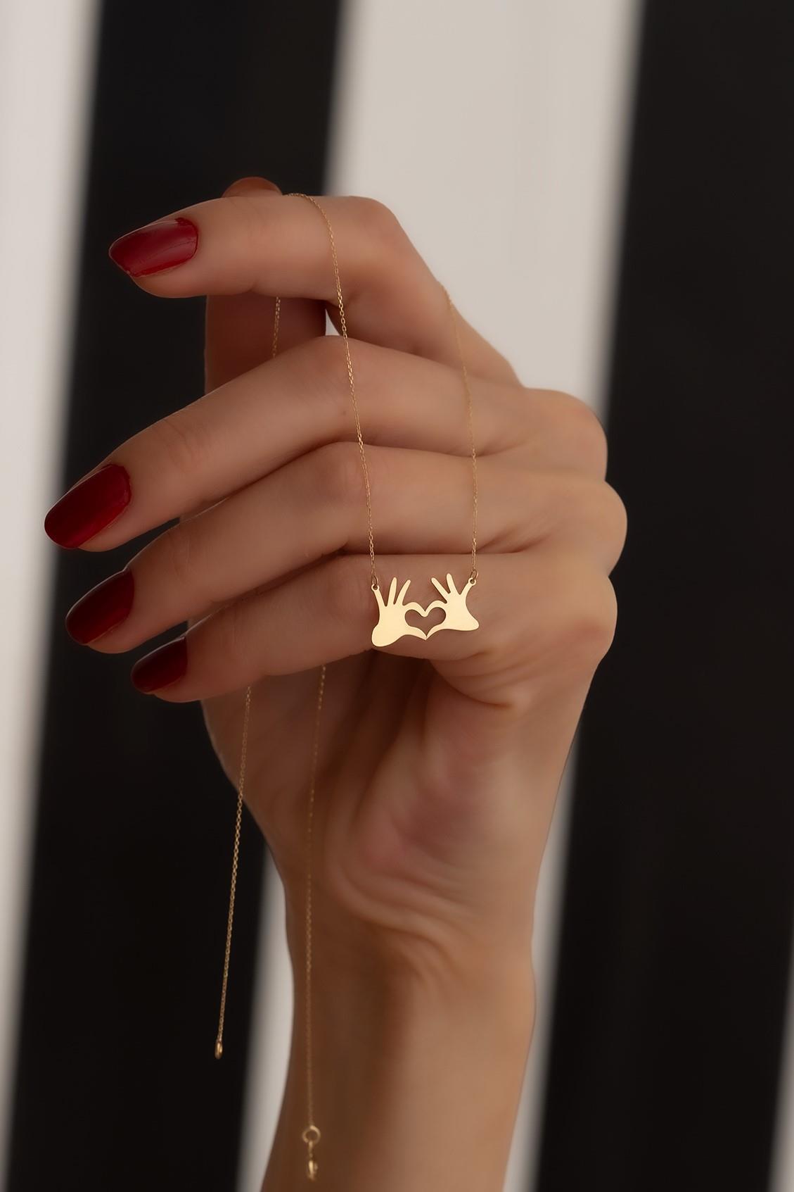 Heart Hand Gesture Necklace Heart Hands Necklace, Hand Gesture