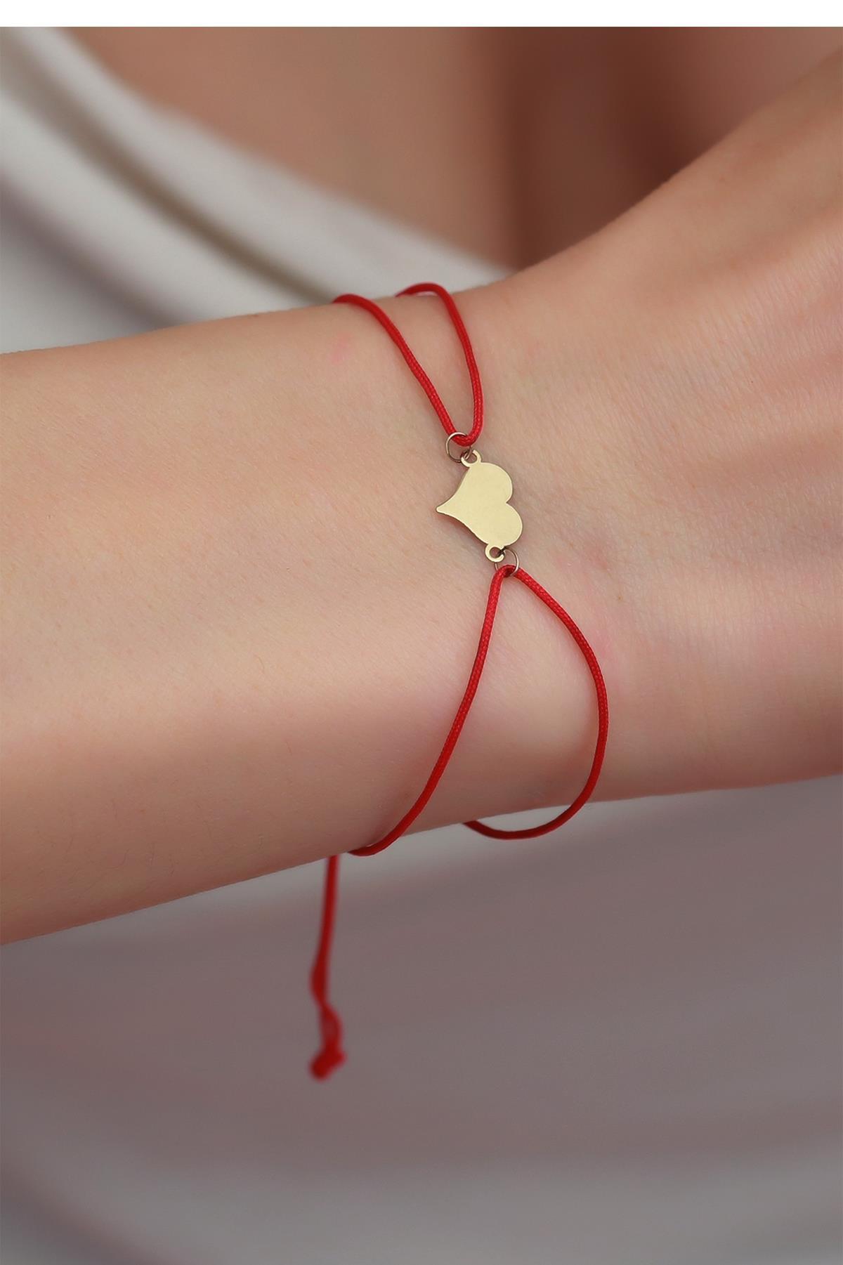 Pointy Heart Red Thread Bracelet - Gold