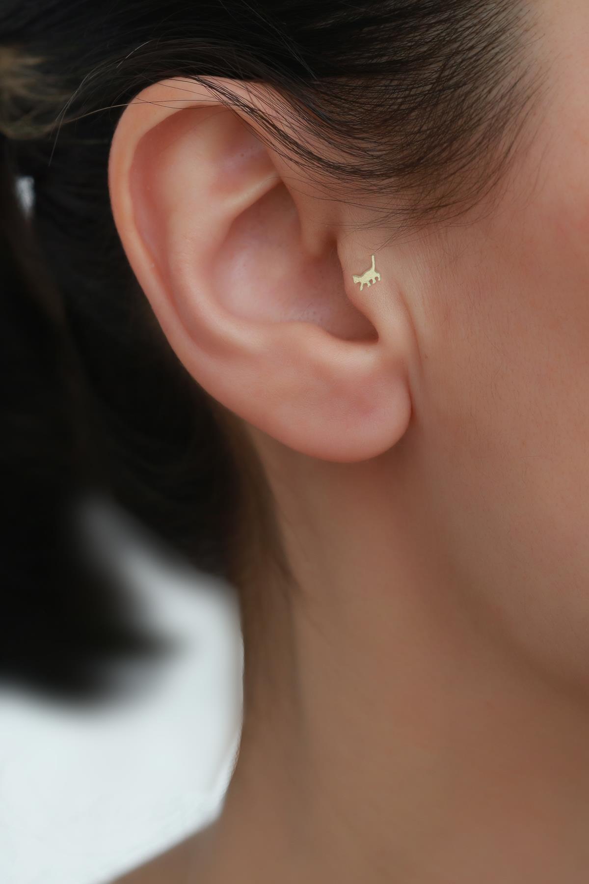 14K Solid Gold Cat Tragus Piercing