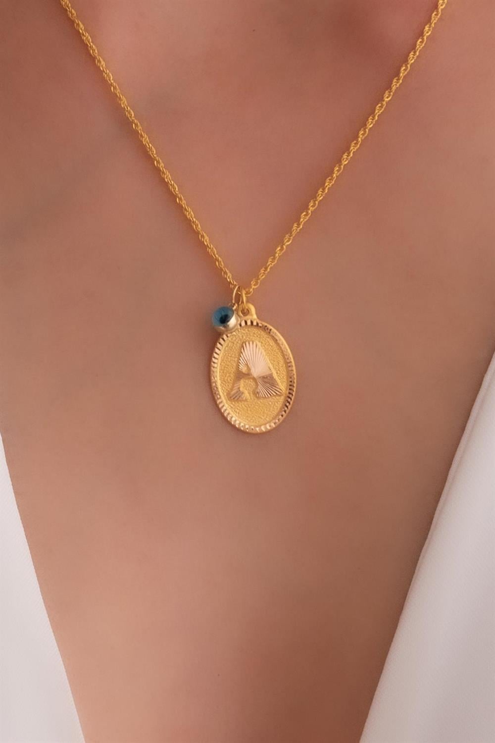 14 Ayar Altın Nostaljik Oval A Harf Kolye