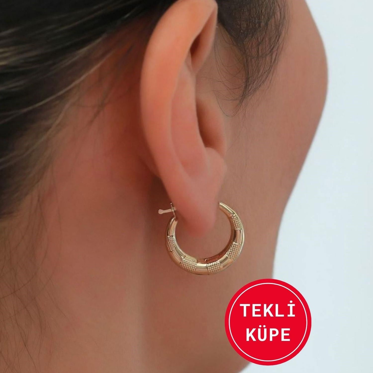 14 Ayar Altın Orta Boy Heleni Tekli Küpe
