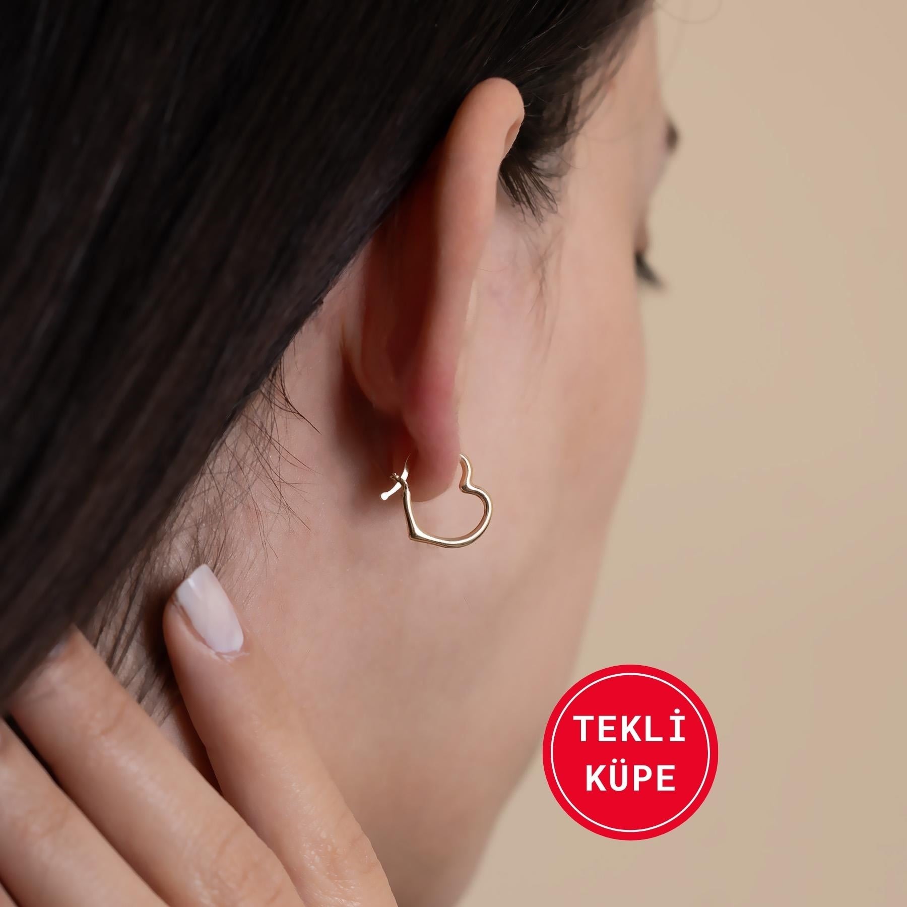14 Ayar Altın Orta Boy Kalpli Tekli Küpe