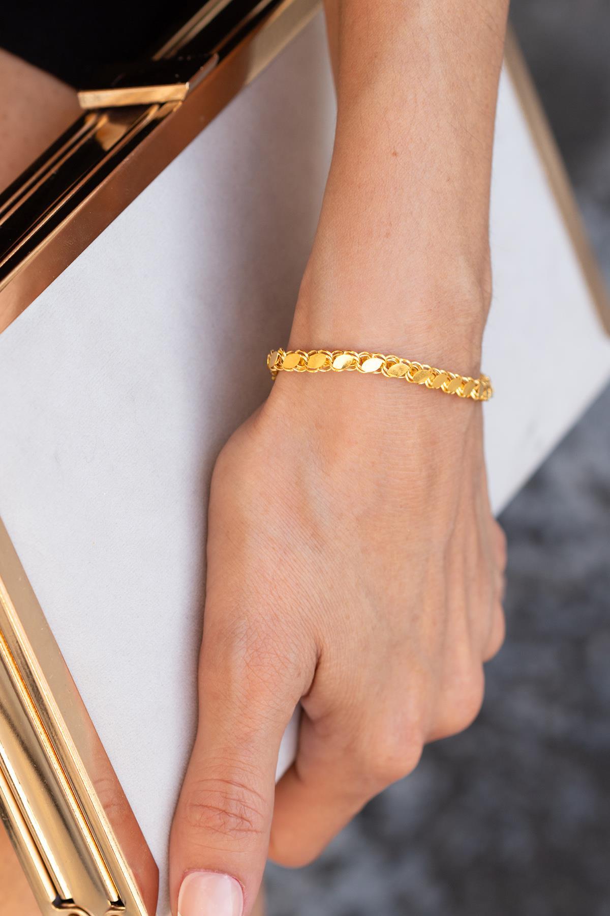 14K Solid Gold Medium Thick Sequined Aleppo Bracelet