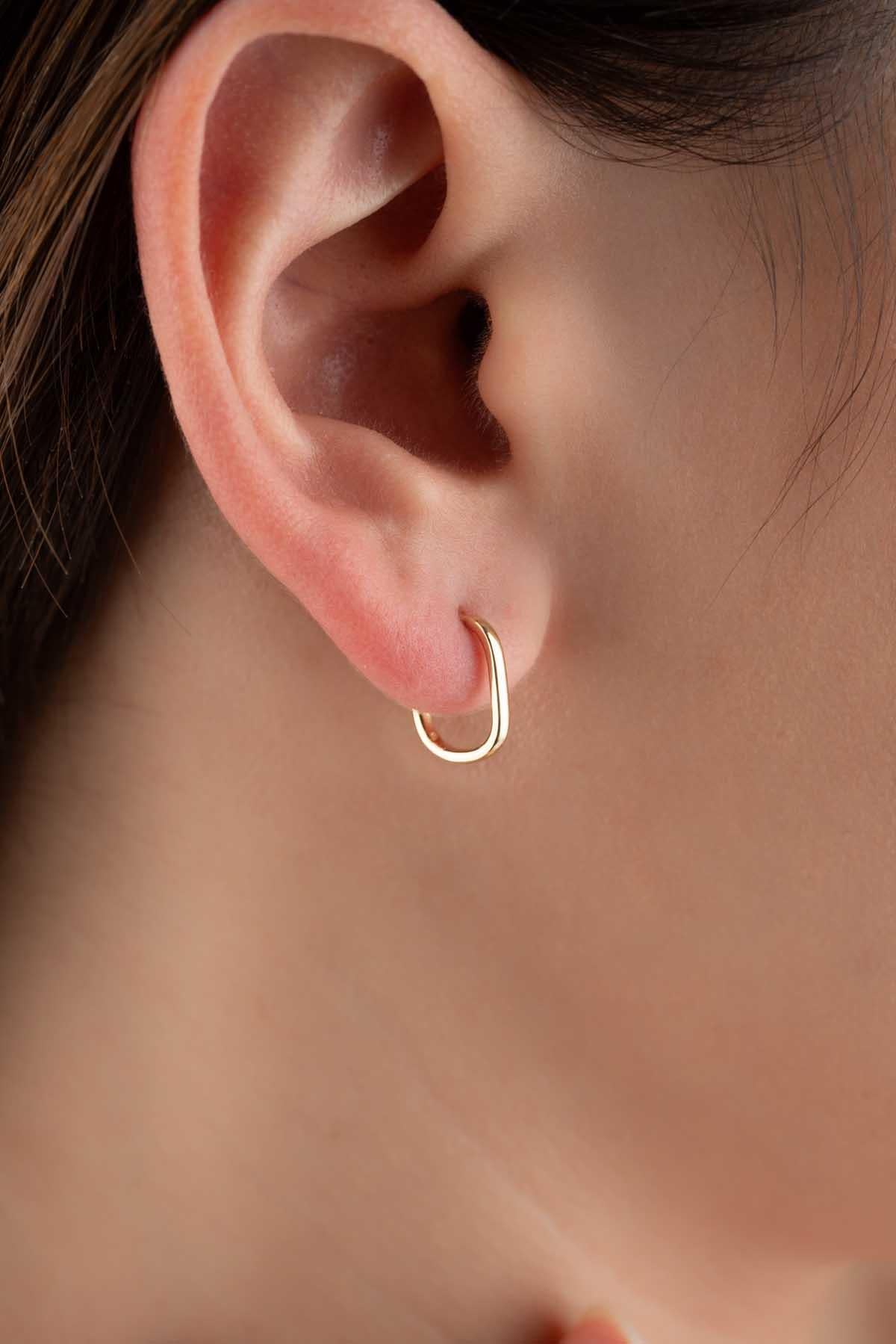 14 Ayar Altın Oval Küpe