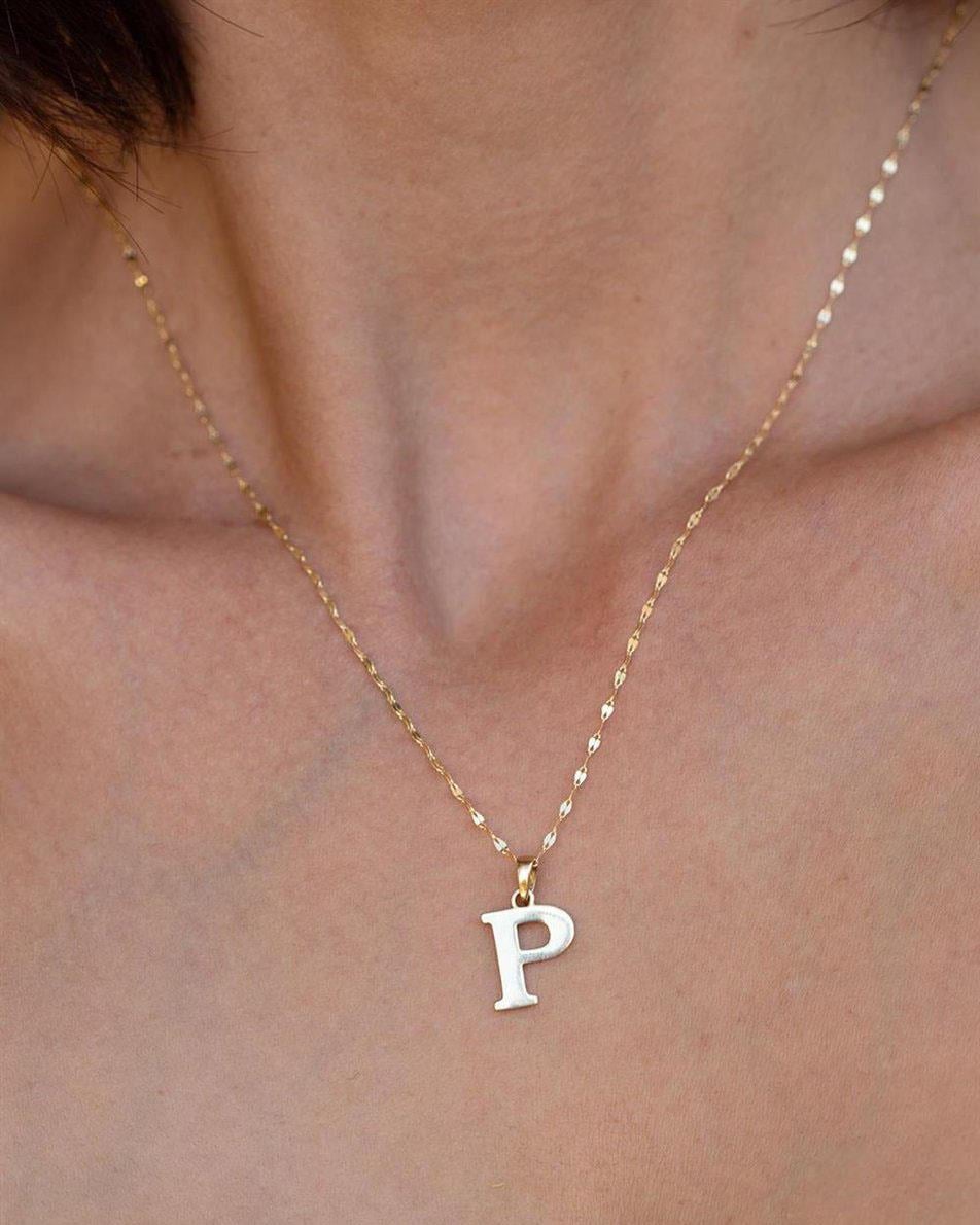 14 Ayar Altın P Harf Plaka Kolye
