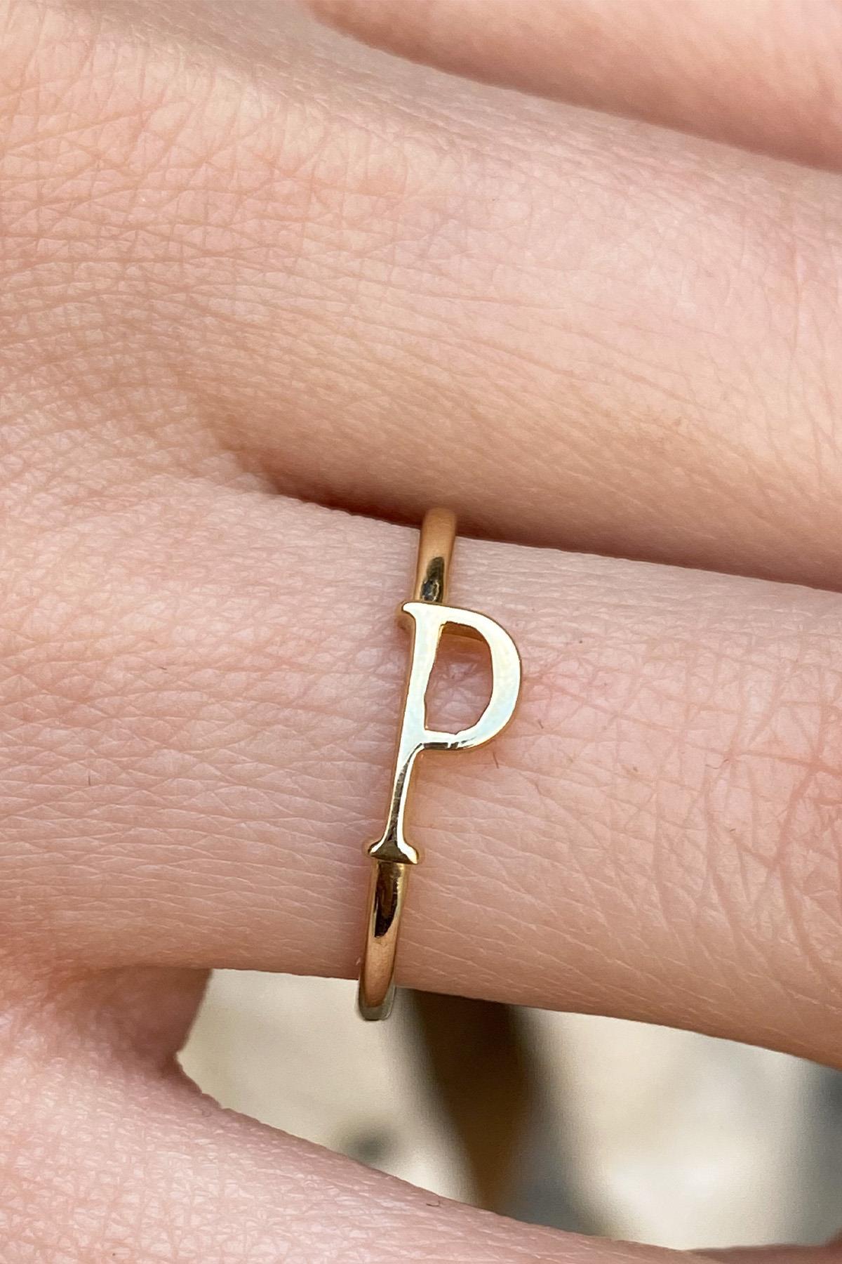 Customizable 14K Gold Initial P Letter Ring, Personalized Initial Letter  Ring For Sale at 1stDibs | p letter rings, ring with letter p, p ring