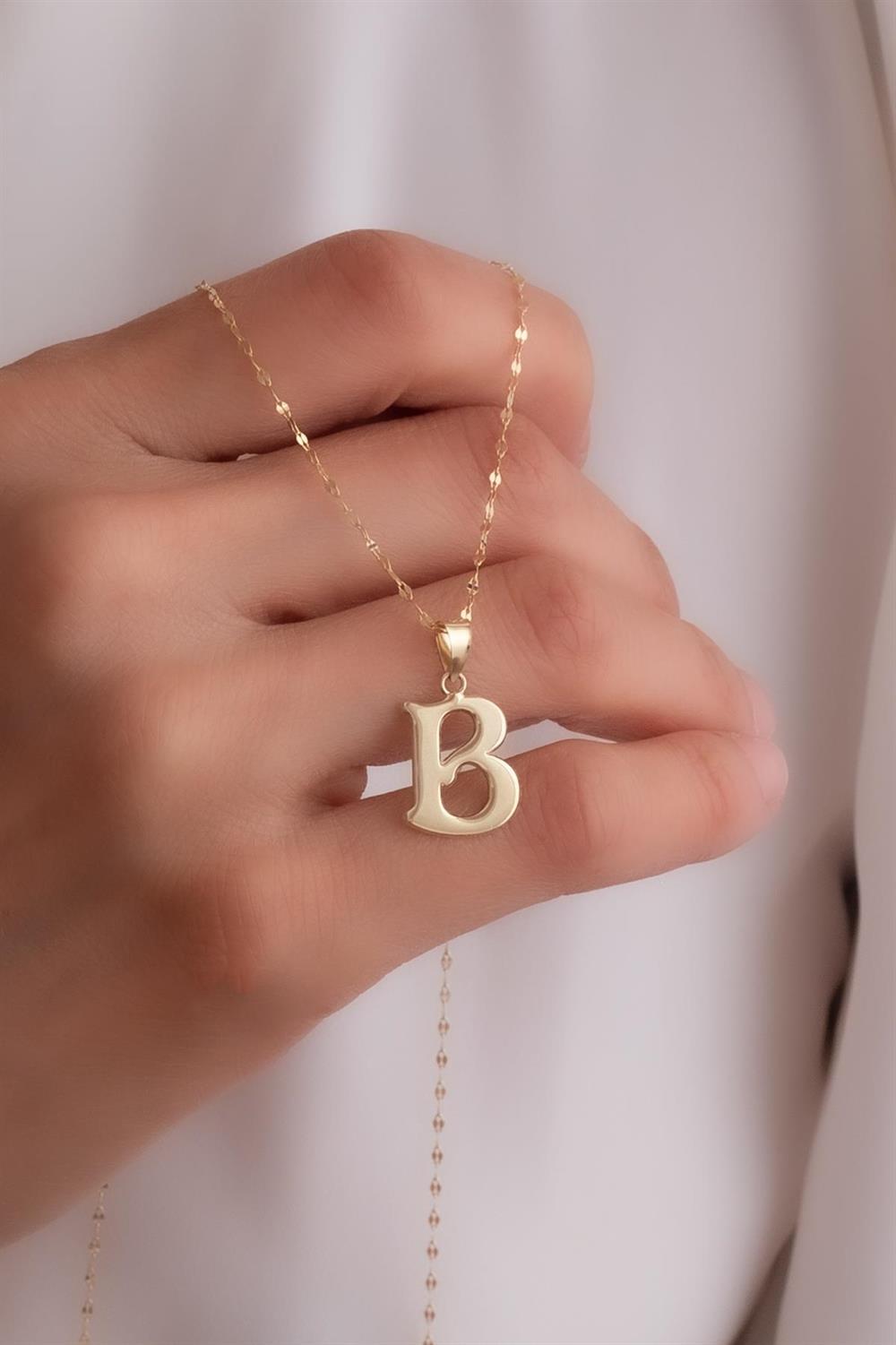 14K Solid Gold Plate B Letter Necklace