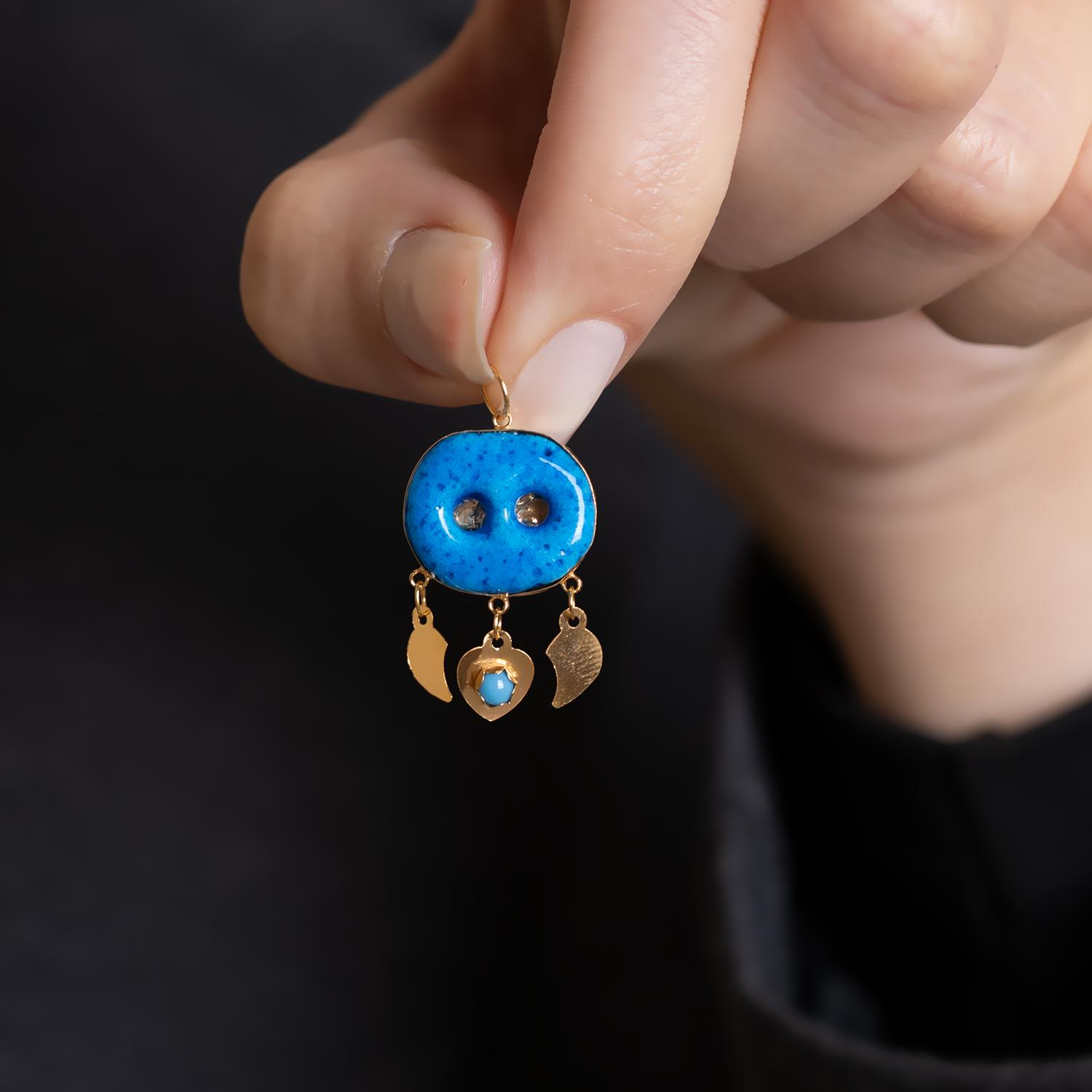 14 Ayar Altın Pullu İki Gözlü Süryani Nazarlığı Kolye Ucu