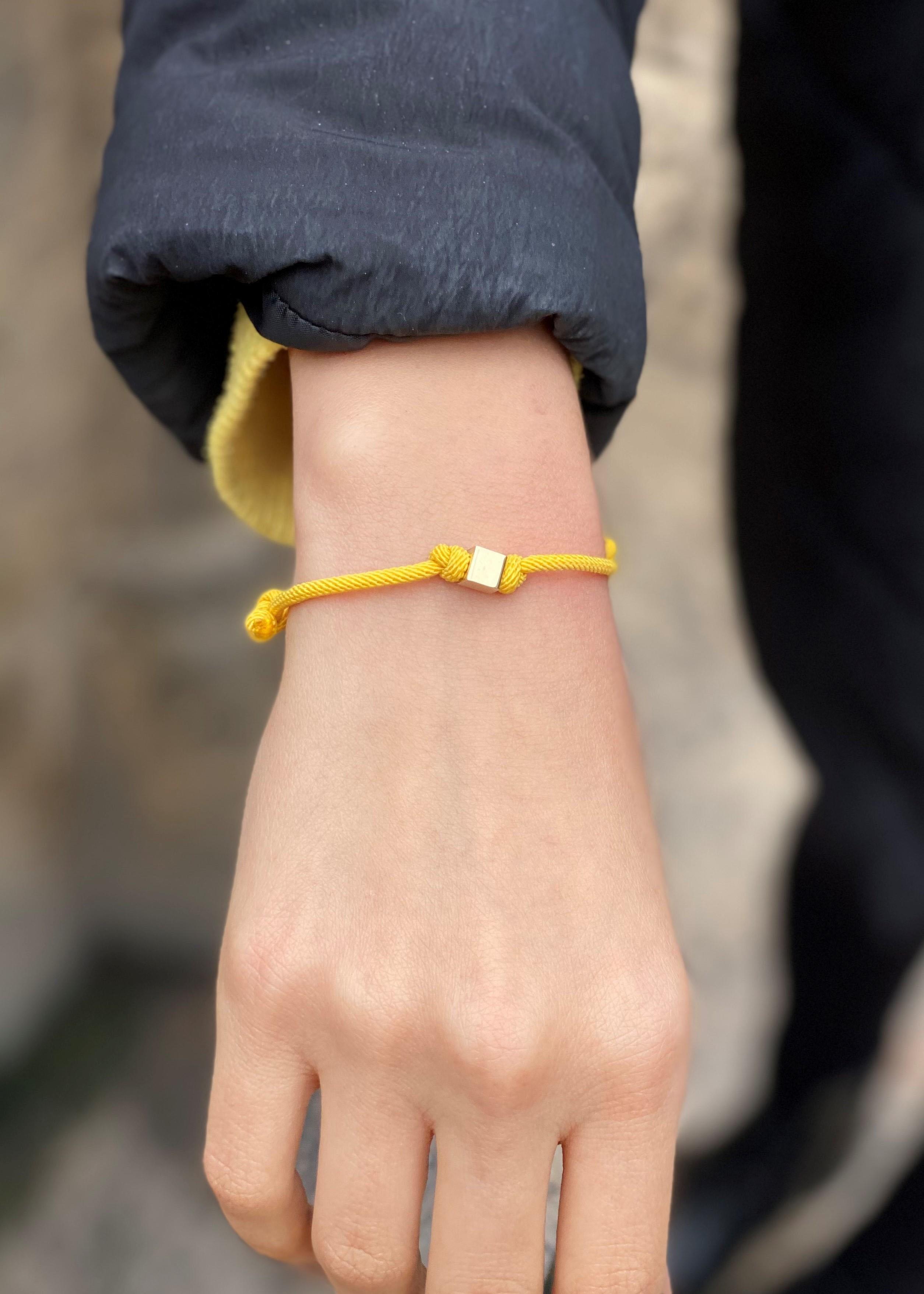 14K Solid Gold Yellow String Women's/Men's Cube Bracelet