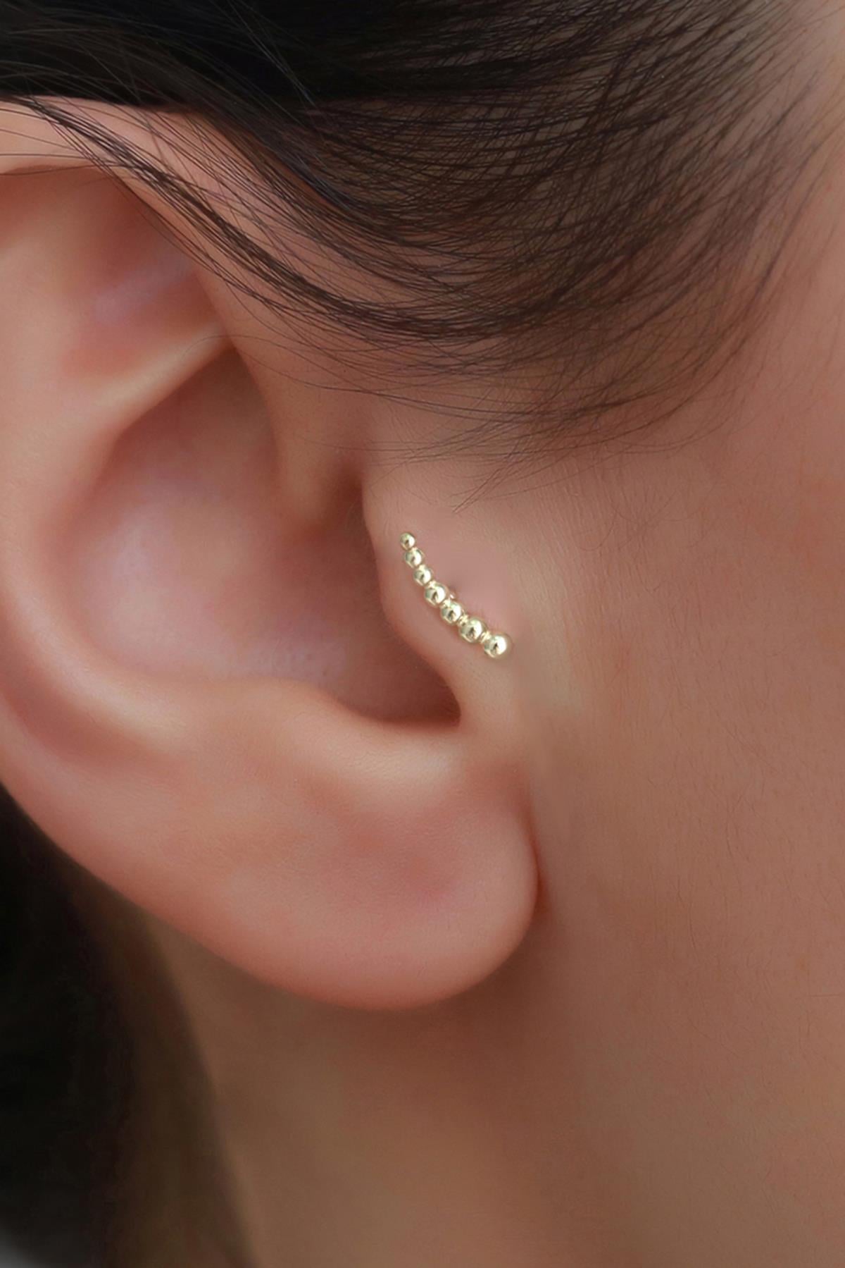 14 Ayar Altın Sıralı Top Top Tragus Piercing