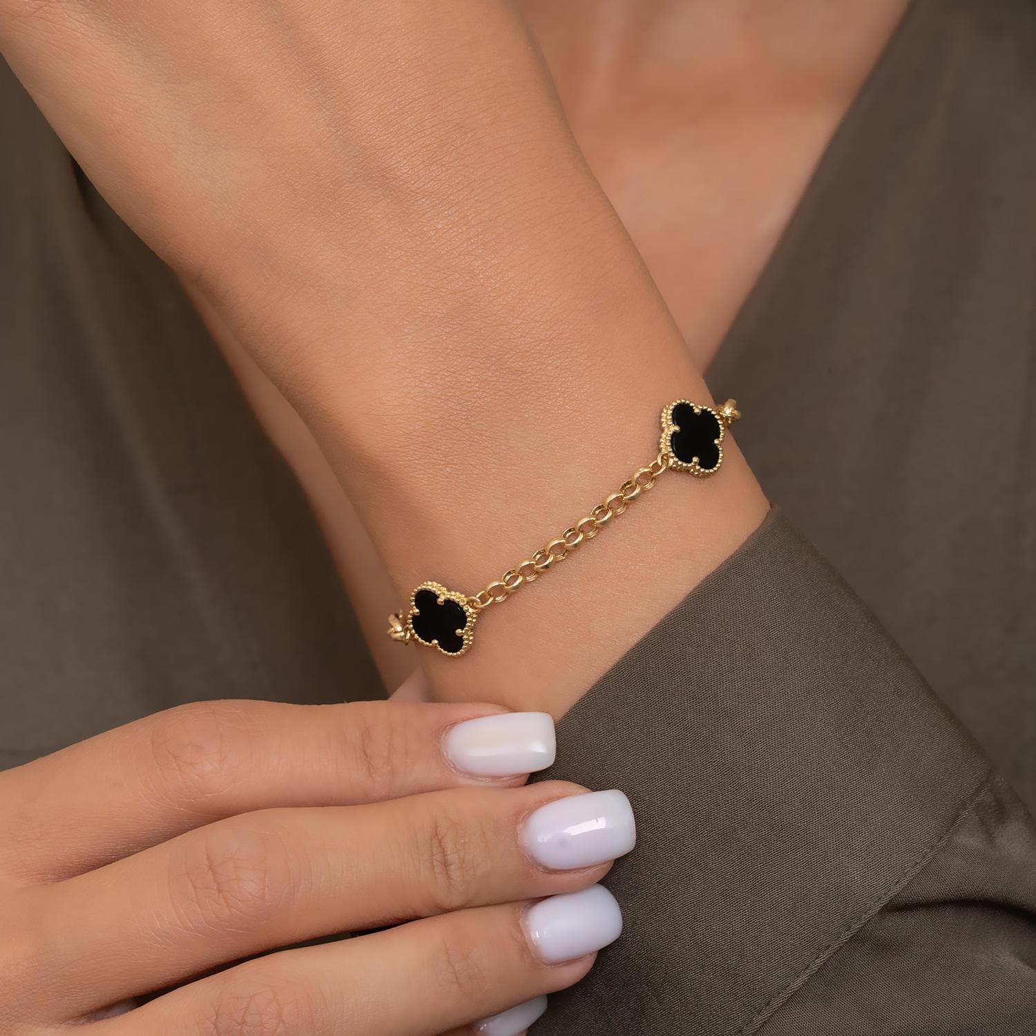 14 Ayar Altın Siyah Yonca Bileklik