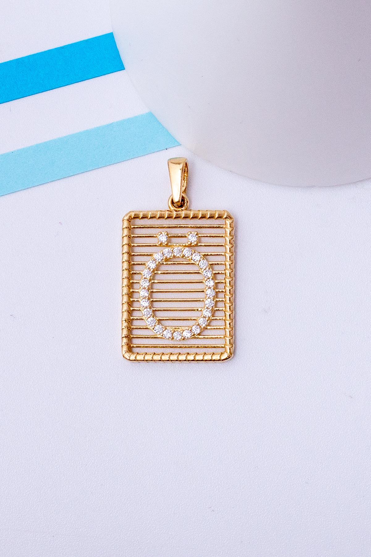 14 Ayar Altın Taşlı Telli Ö Harf  Kolye Ucu