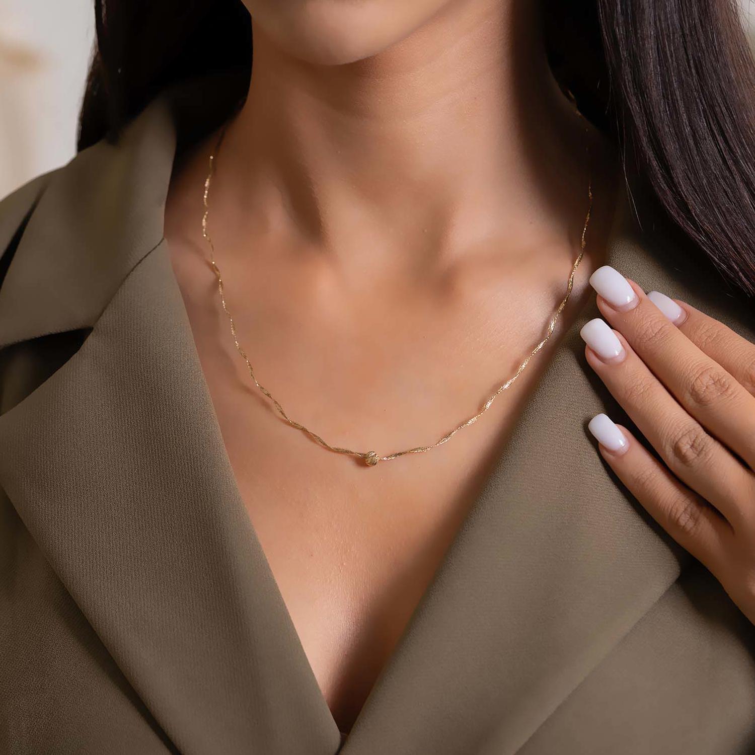 14 Ayar Altın Tek Dorika İtalyan Kolye 1 mm