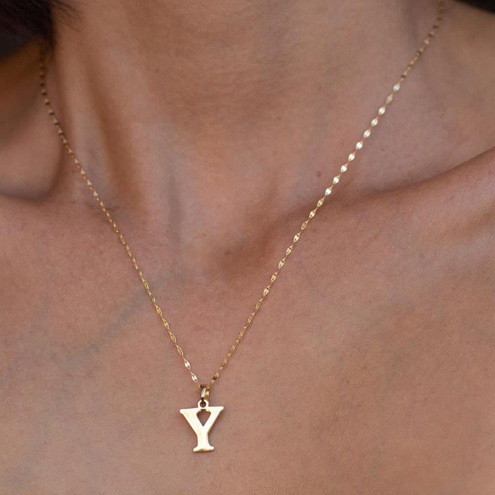 14 Ayar Altın Y Harf Plaka Kolye