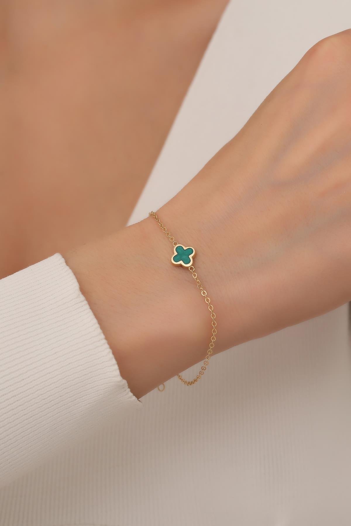 Green Clover Bracelet 14 Carat Gold Bracelet