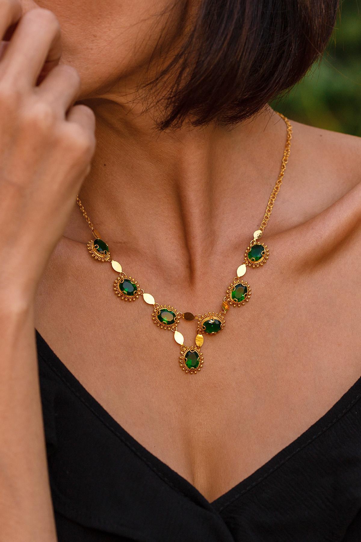 Buy Emerald Green Layered Necklace - Brantashop
