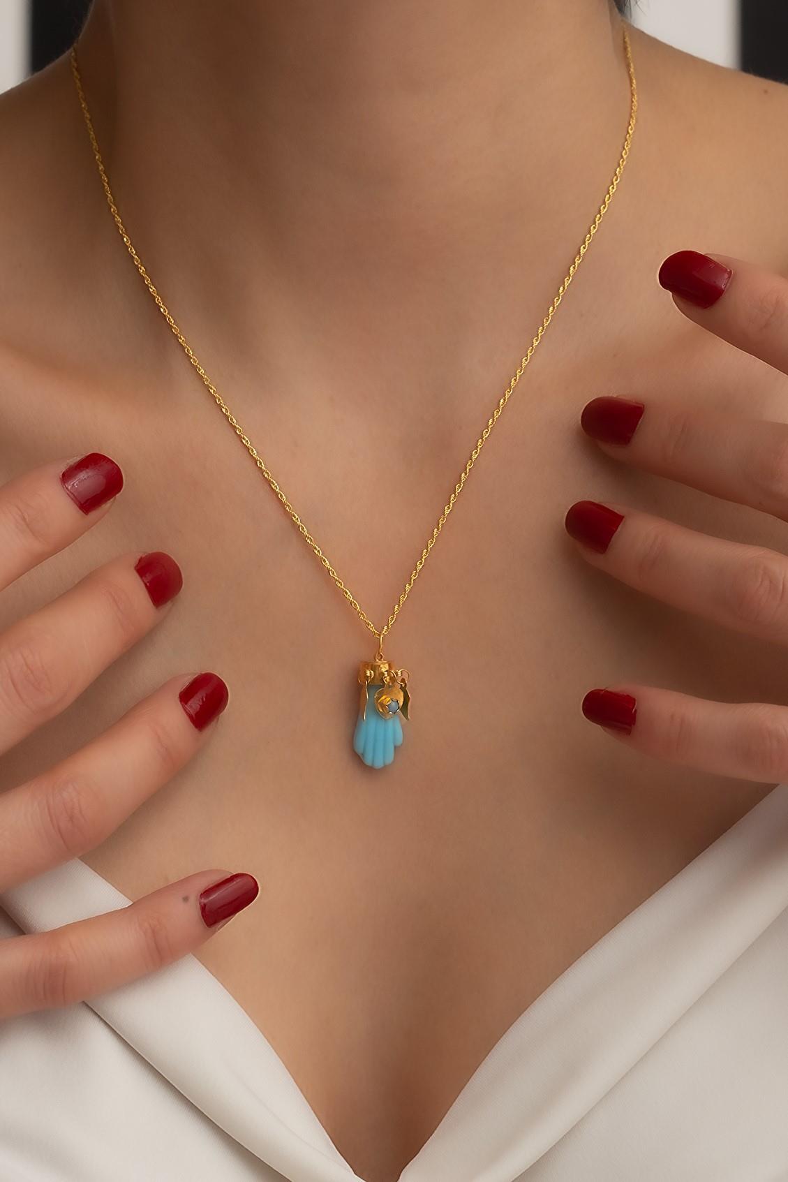 Gold Mother of Fatima Hand Rope Twist Necklace