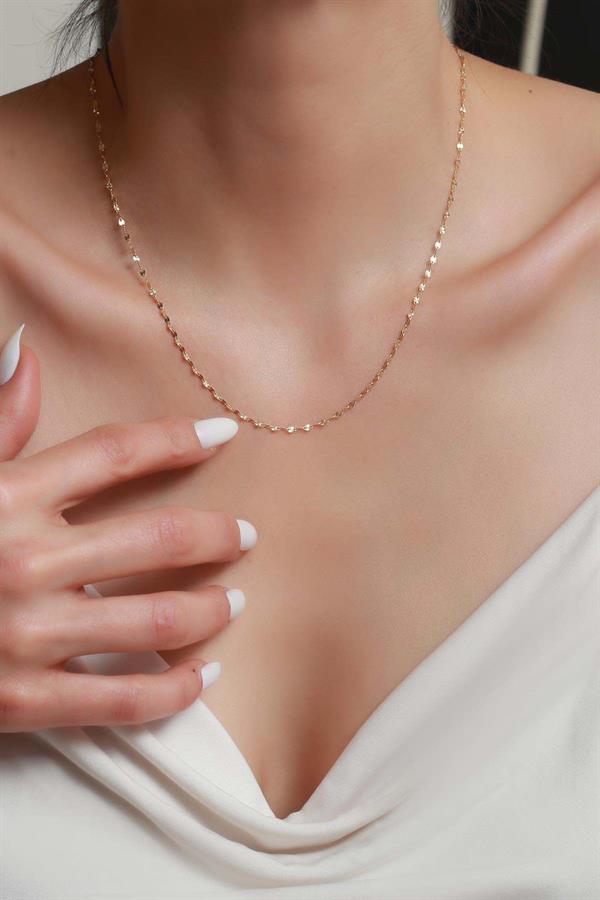  14K Solid Gold Thick Mirror Chain Necklace