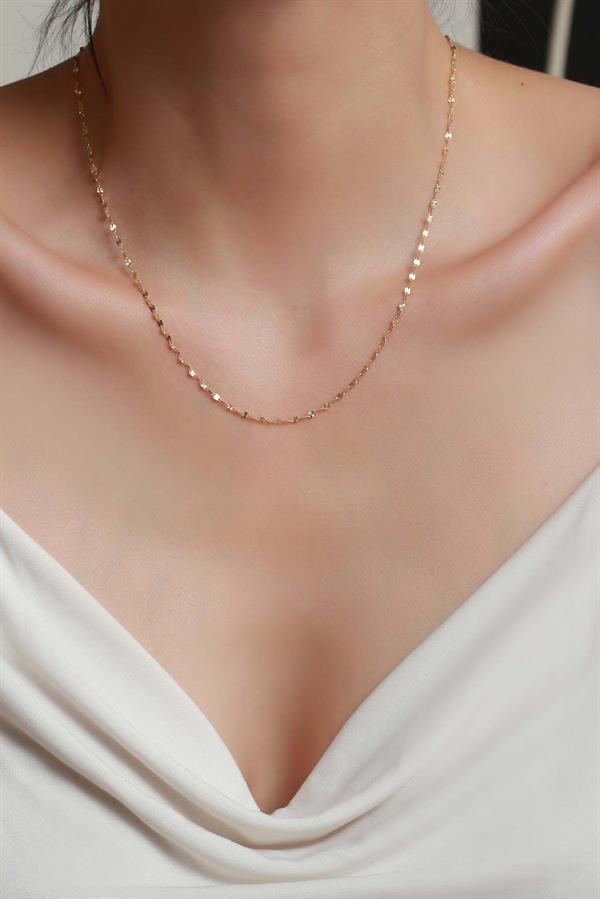  14K Solid Gold Thick Mirror Chain Necklace