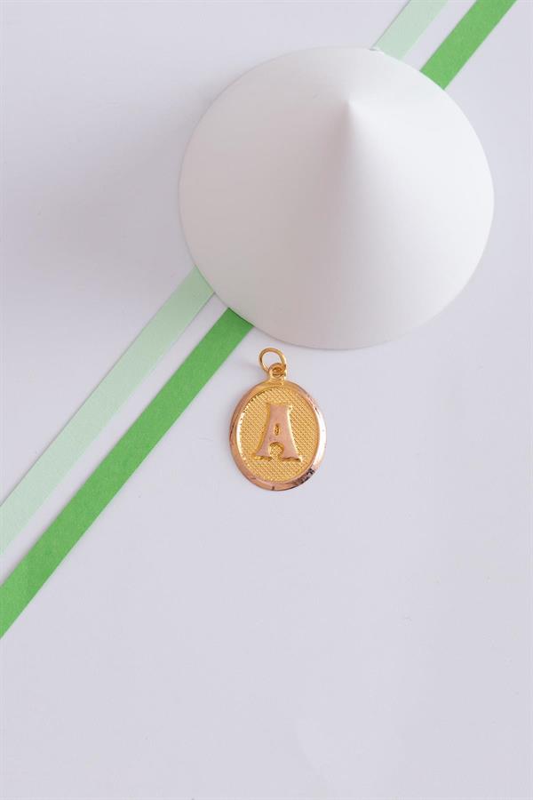  14K Solid Gold Vintage Oval Letter A Pendant